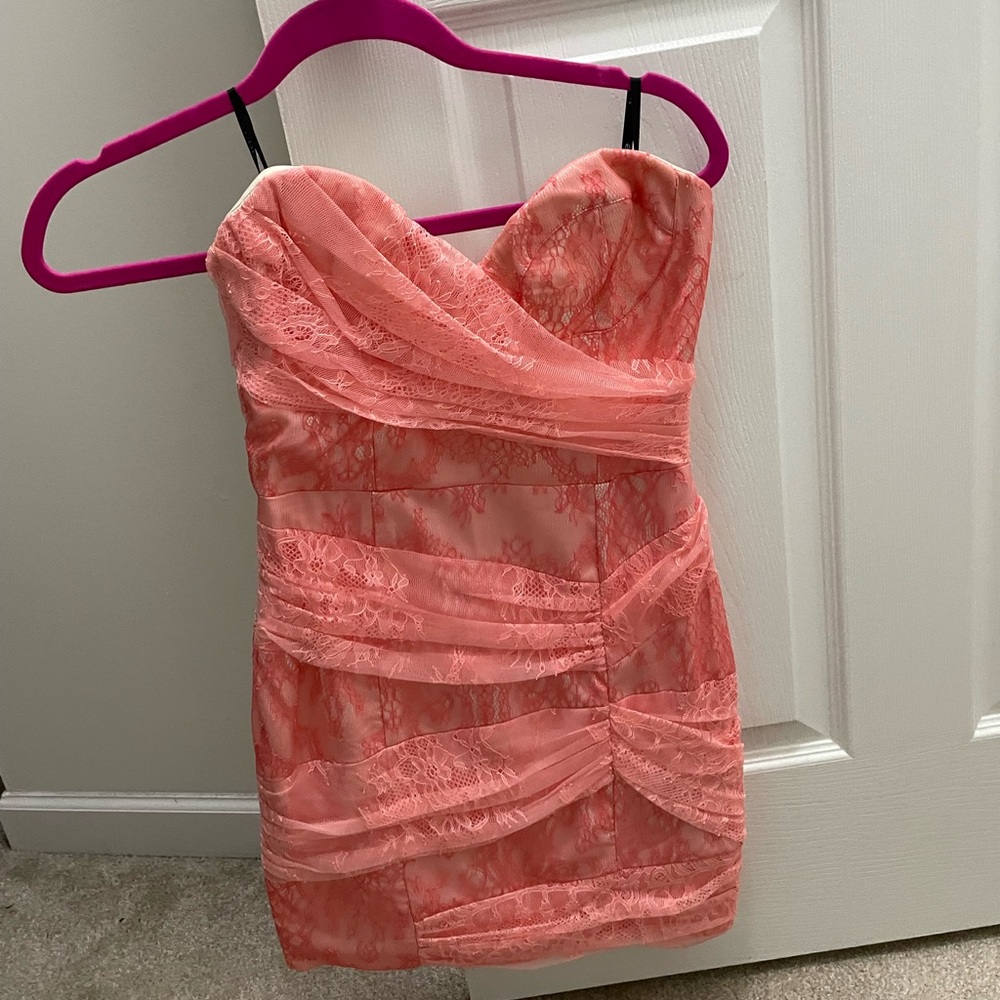 Bebe Pink Lace Strapless Dress